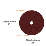 Disco de Lija de 7' con Respaldo de Fibra, Grano 36, Truper