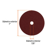 Disco de Lija de 7' con Respaldo de Fibra, Grano 50, Truper