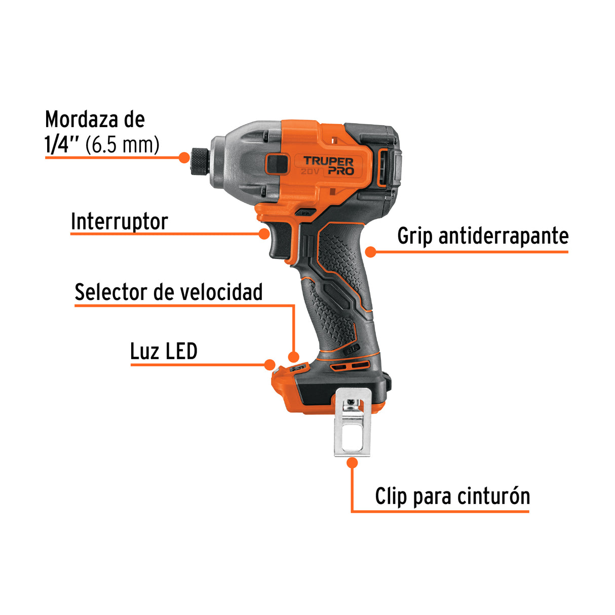 Destornillador de Impacto 1/4', 20 V, sin Accesorios, Pro