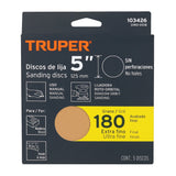Paquete con 5 Discos de Lija 5' Grano 180, Ciegos, Truper
