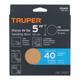Paquete con 5 Discos de Lija 5' Grano 40, Ciegos, Truper