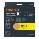 Paquete con 5 Discos de Lija 6' Grano 180, Ciegos, Truper