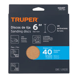 Paquete con 5 Discos de Lija 6' Grano 40, Ciegos, Truper