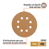 Paquete con 5 Discos de Lija 5' Grano 150, 8 Perforaciones