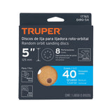 Paquete con 5 Discos de Lija 5' Grano 40, 8 Perforaciones