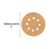 Paquete con 5 Discos de Lija 5' Grano 60, 8 Perforaciones