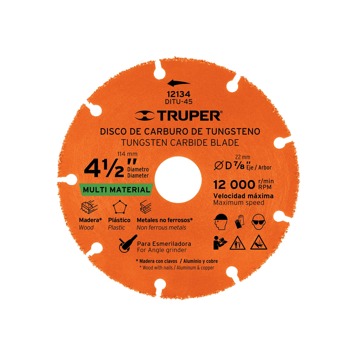 Disco 4-1/2' Multimaterial de Carburo de Tungsteno, Truper