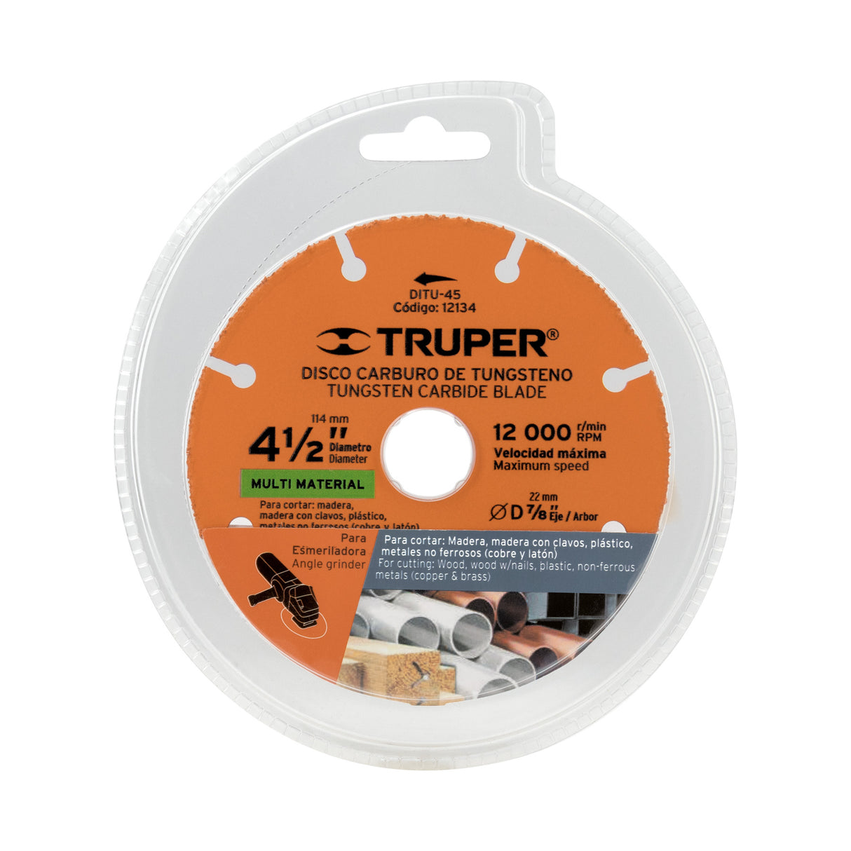 Disco 4-1/2' Multimaterial de Carburo de Tungsteno, Truper