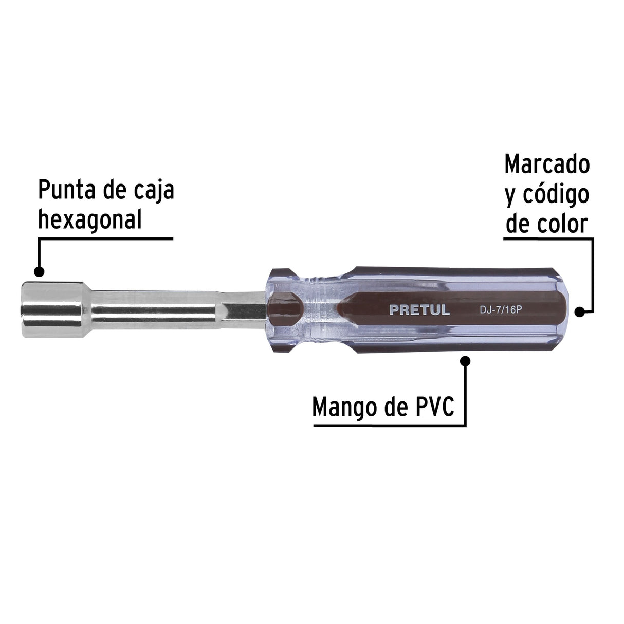 Desarmador de Caja 7/16' Mango de PVC, Pretul