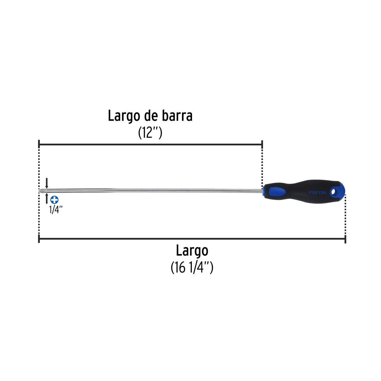 Desarmador de Cruz 1/4' X 12' Mango Comfort Grip, Pretul