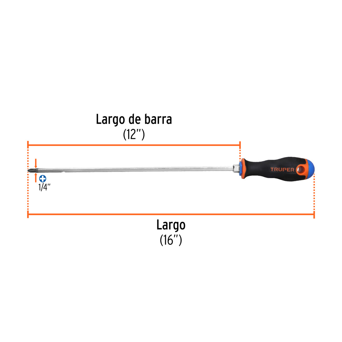 Desarmador de Cruz 1/4' X 12' Mango Comfort Grip, Truper