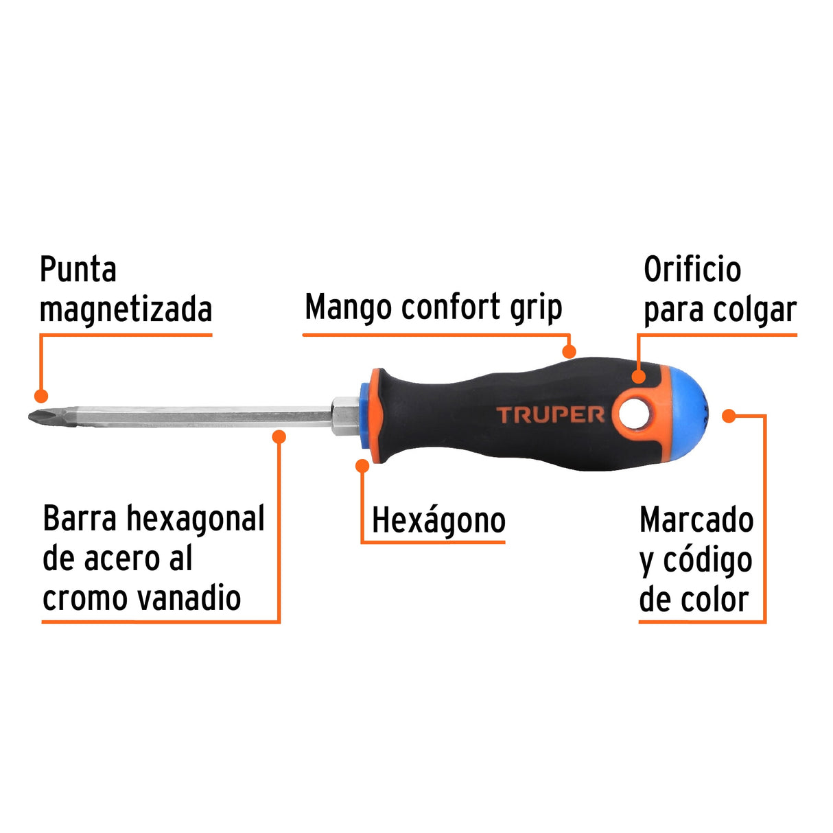 Desarmador de Cruz 1/4' X 4' Mango Comfort Grip, Truper