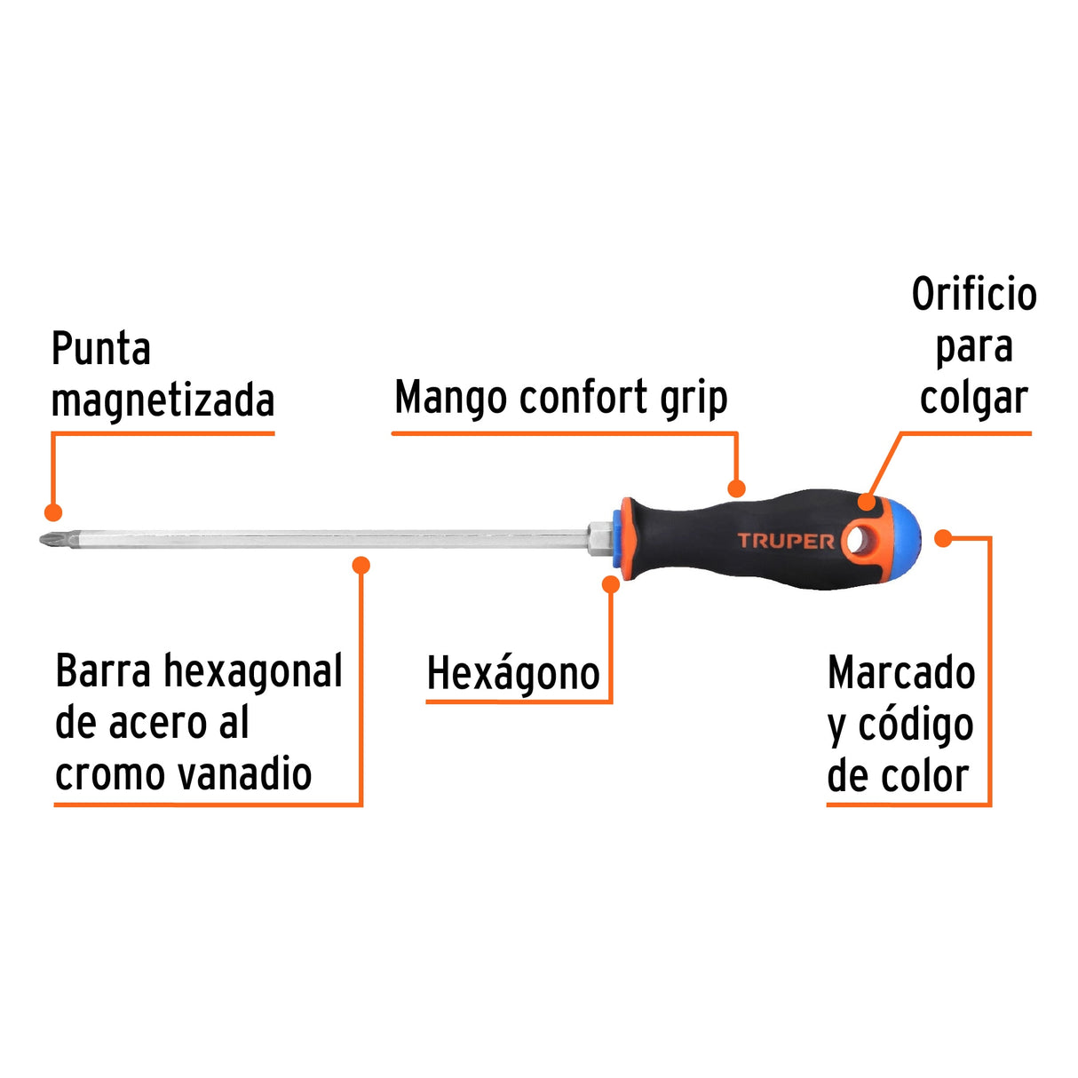 Desarmador de Cruz 1/4' X 8' Mango Comfort Grip, Truper