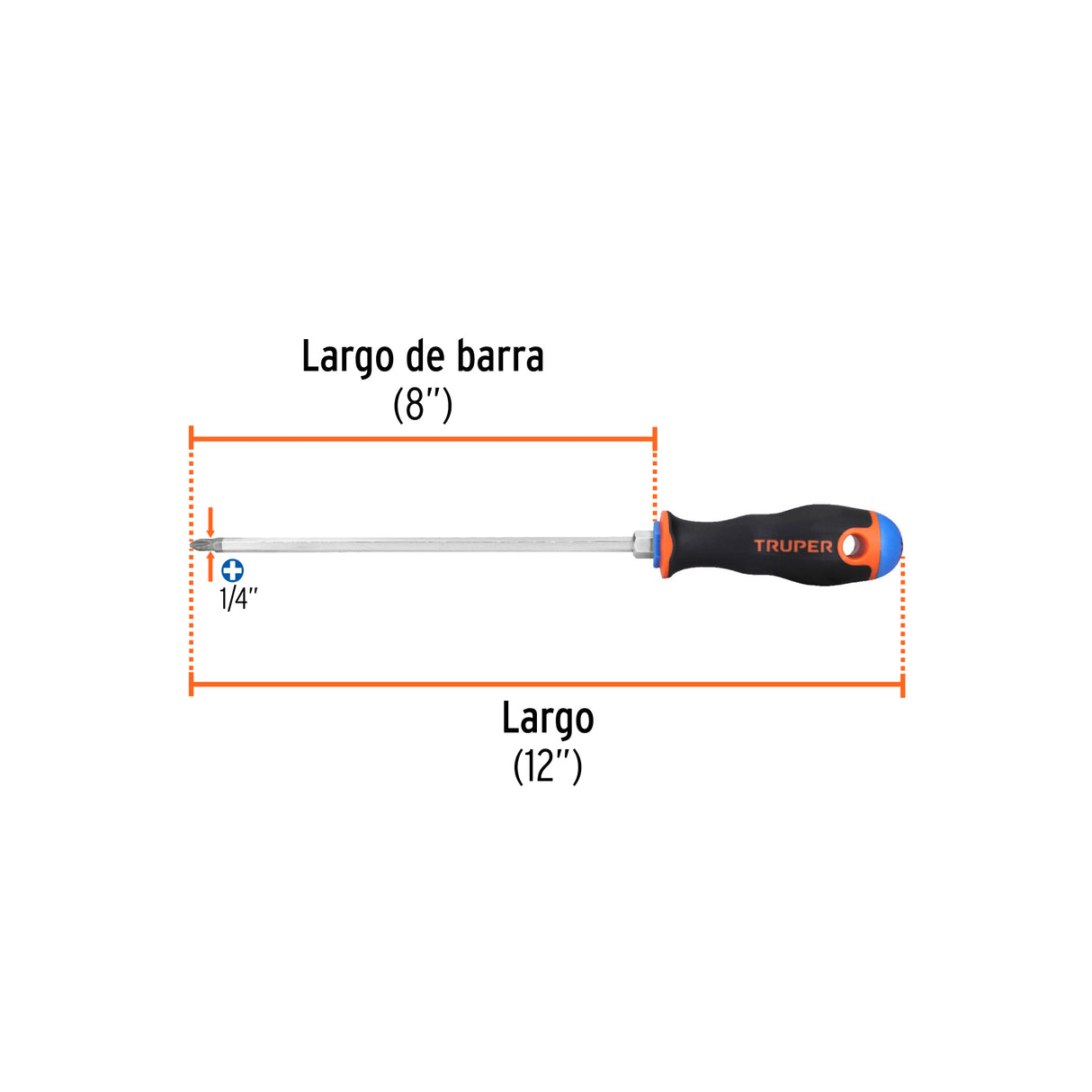 Desarmador de Cruz 1/4' X 8' Mango Comfort Grip, Truper