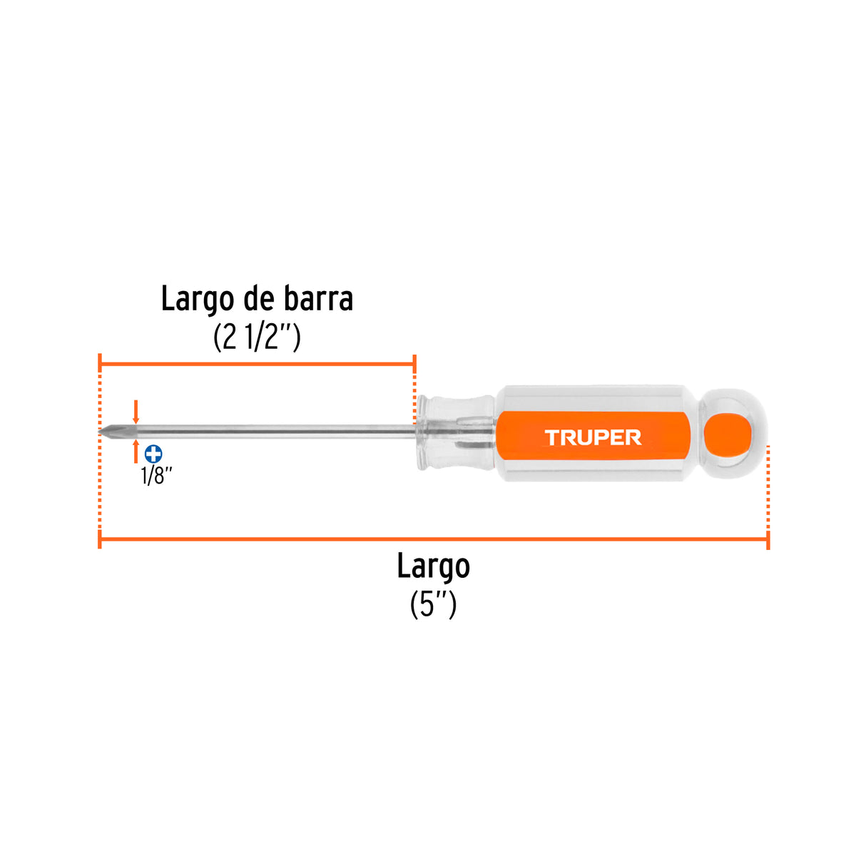 Desarmador de Cruz 1/8' X 2-1/2' Mango de Acetato, Truper