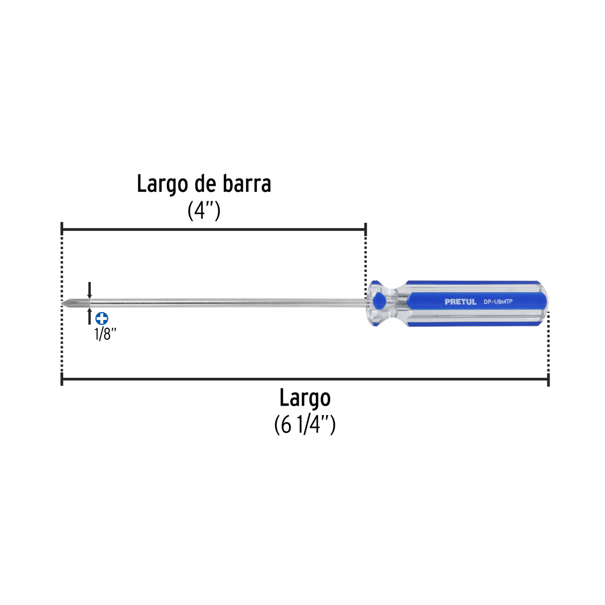 Desarmador de Cruz 1/8' X 4' Mango de PVC, Pretul