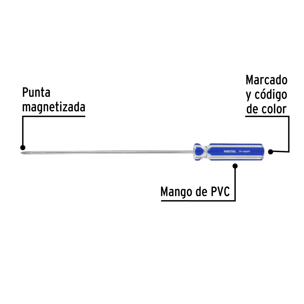 Desarmador de Cruz 1/8' X 6' Mango de PVC, Pretul