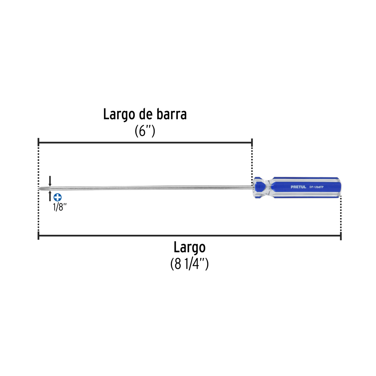 Desarmador de Cruz 1/8' X 6' Mango de PVC, Pretul