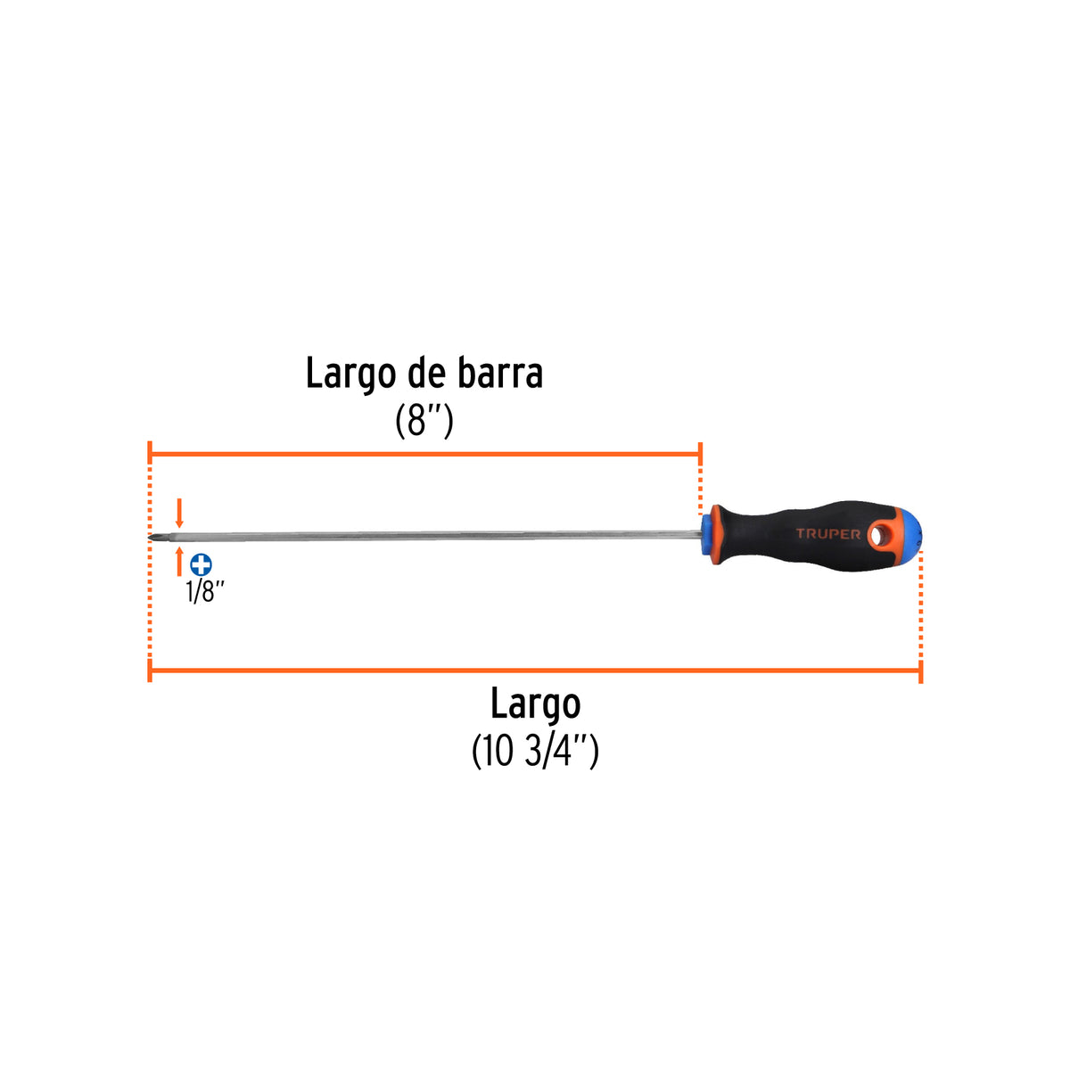 Desarmador de Cruz 1/8' X 8' Mango Comfort Grip, Truper