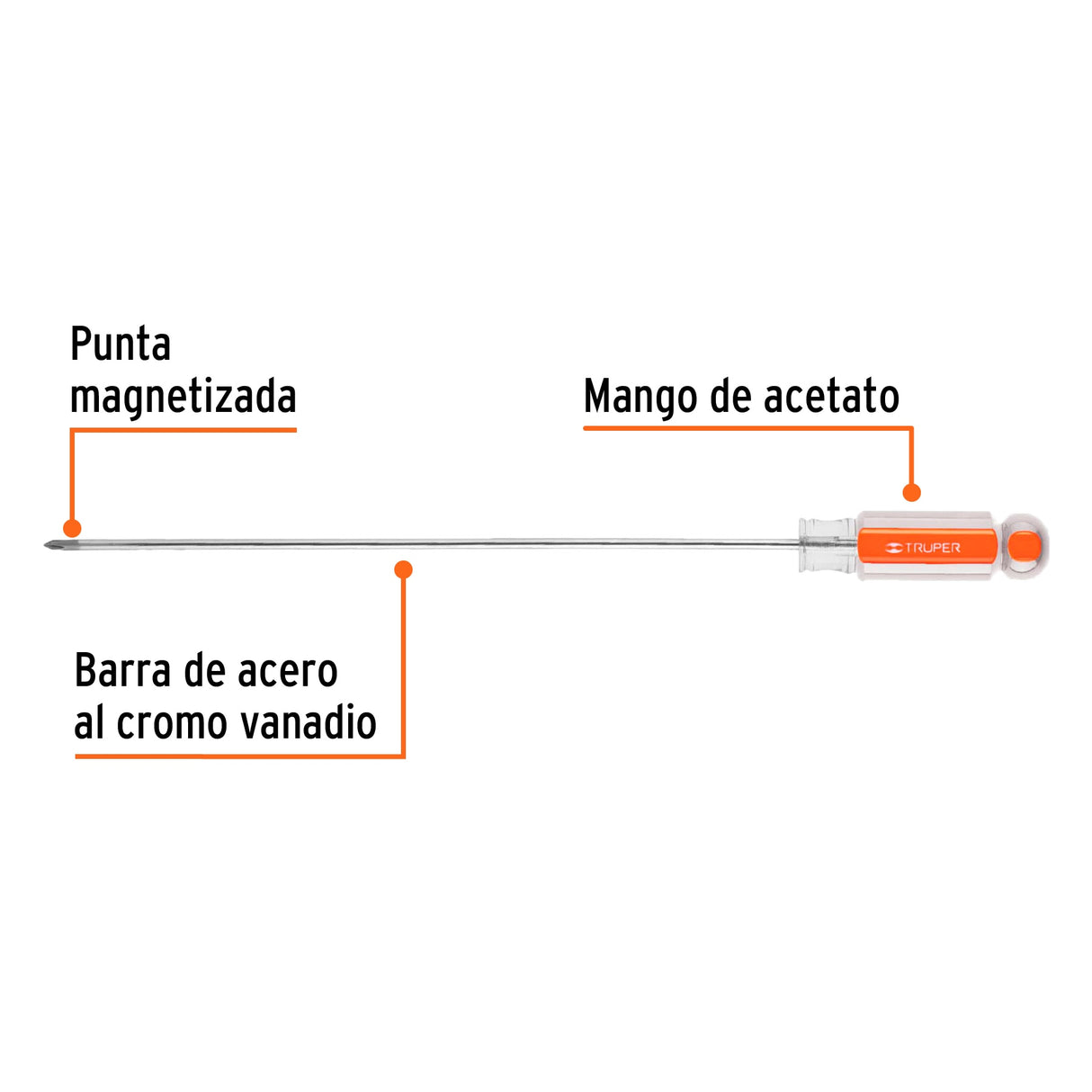 Desarmador de Cruz 1/8' X 8' Mango de Acetato, Truper