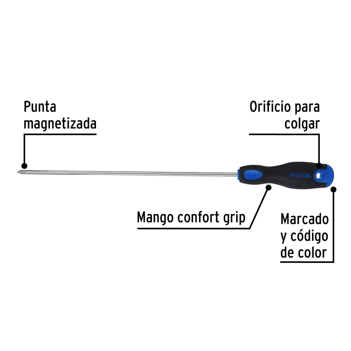 Desarmador de Cruz 3/16' X 10' Mango Comfort Grip, Pretul