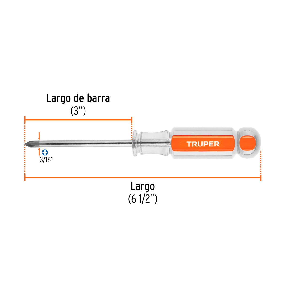 Desarmador de Cruz 3/16' X 3' Mango de Acetato, Truper