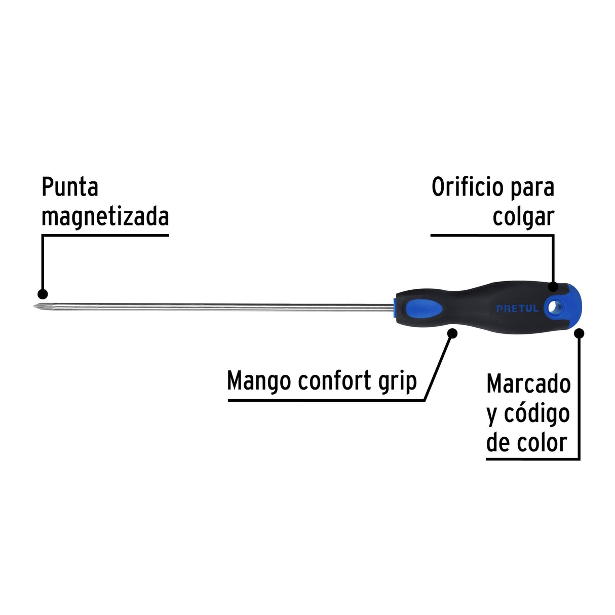 Desarmador de Cruz 3/16' X 8' Mango Comfort Grip, Pretul