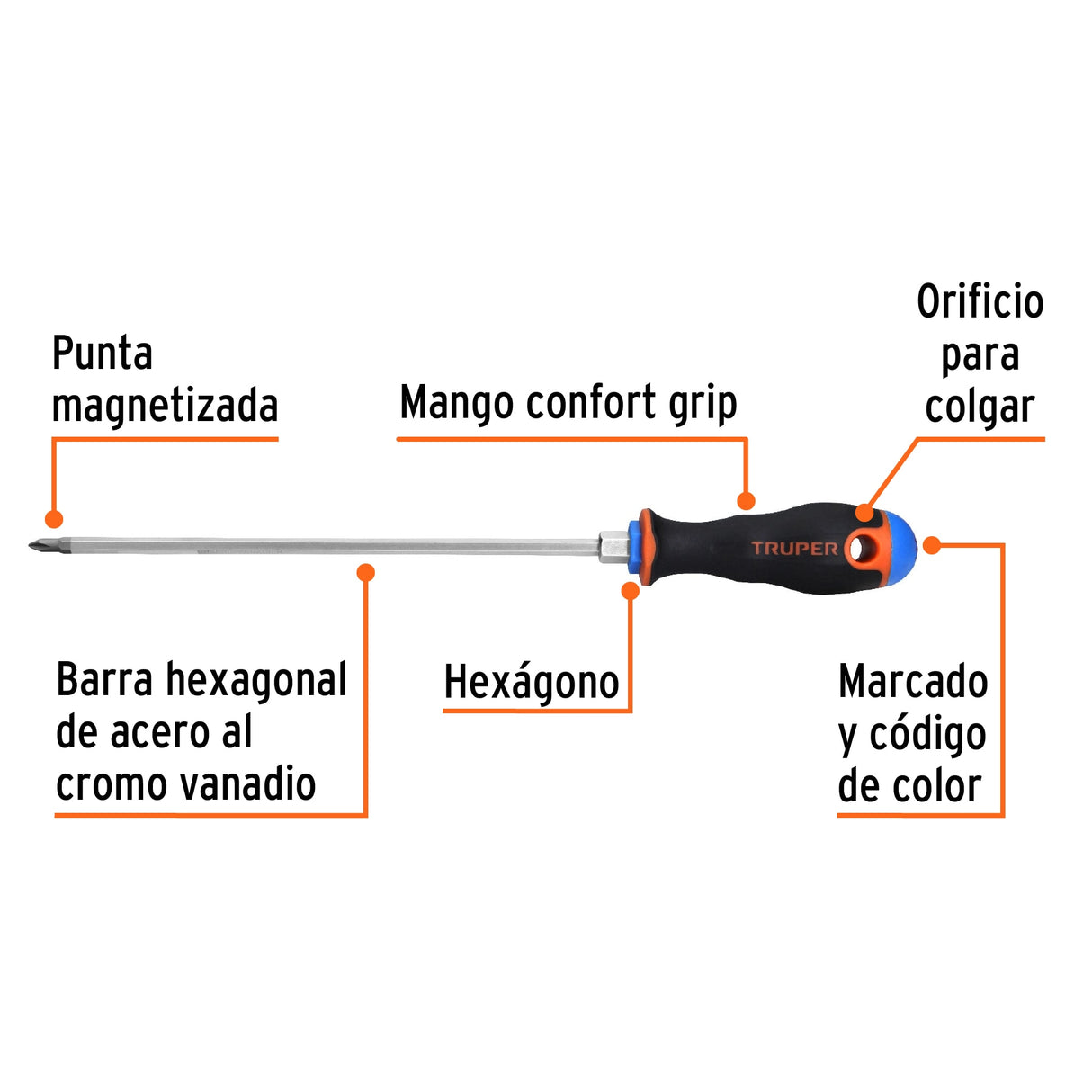 Desarmador de Cruz 3/16' X 8' Mango Comfort Grip, Truper