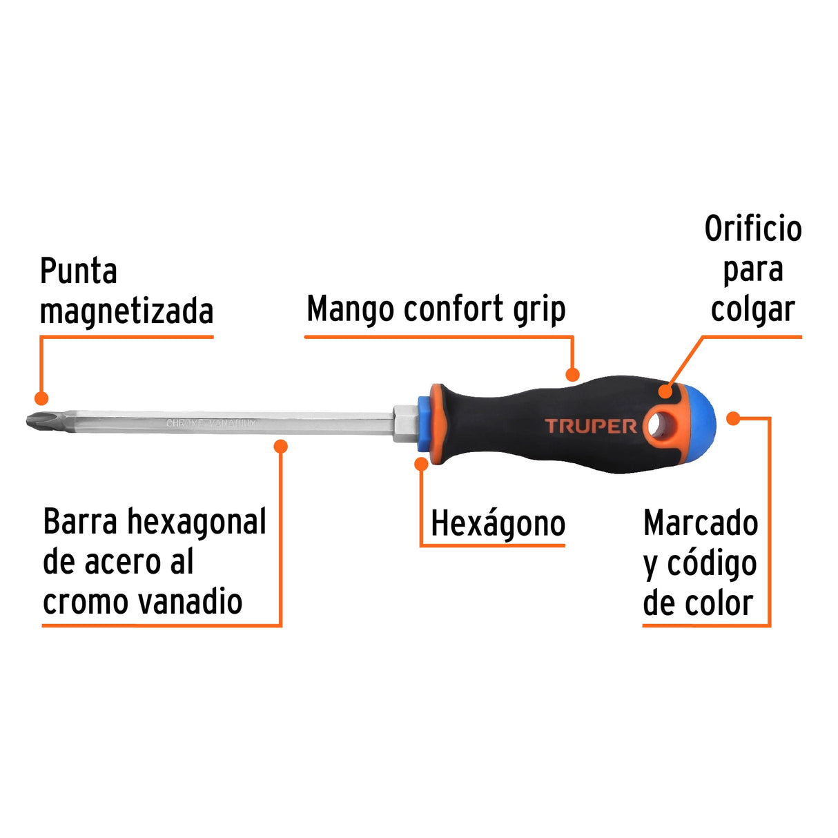 Desarmador de Cruz 5/16' X 6' Mango Comfort Grip, Truper