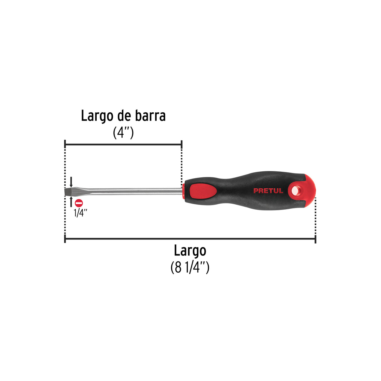 Desarmador Plano 1/4' X 4'Mango Comfort Grip, Pretul