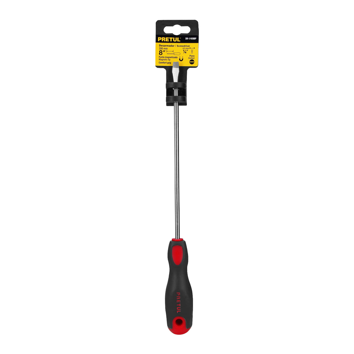 Desarmador Plano 1/4' X 8'Mango Comfort Grip, Pretul