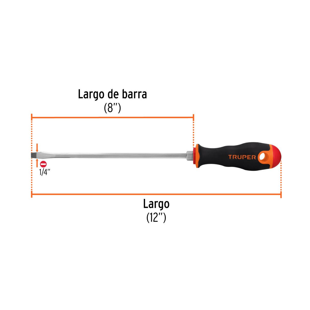 Desarmador Plano 1/4' X 8' Mango Comfort Grip, Truper
