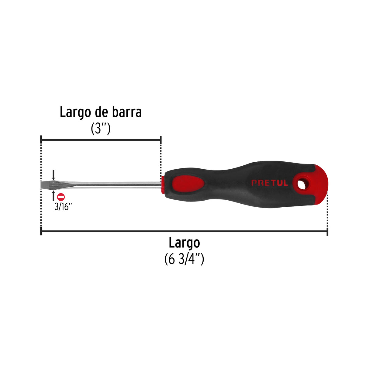 Desarmador Plano 3/16 X 3' Mango Comfort Grip, Pretul