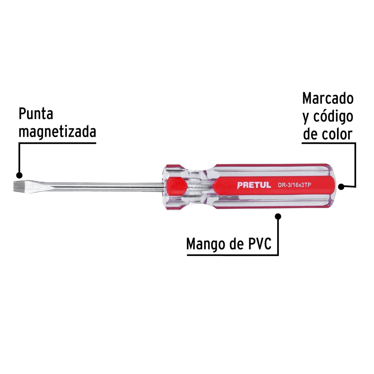 Desarmador Plano 3/16 X 3' Mango de PVC, Pretul