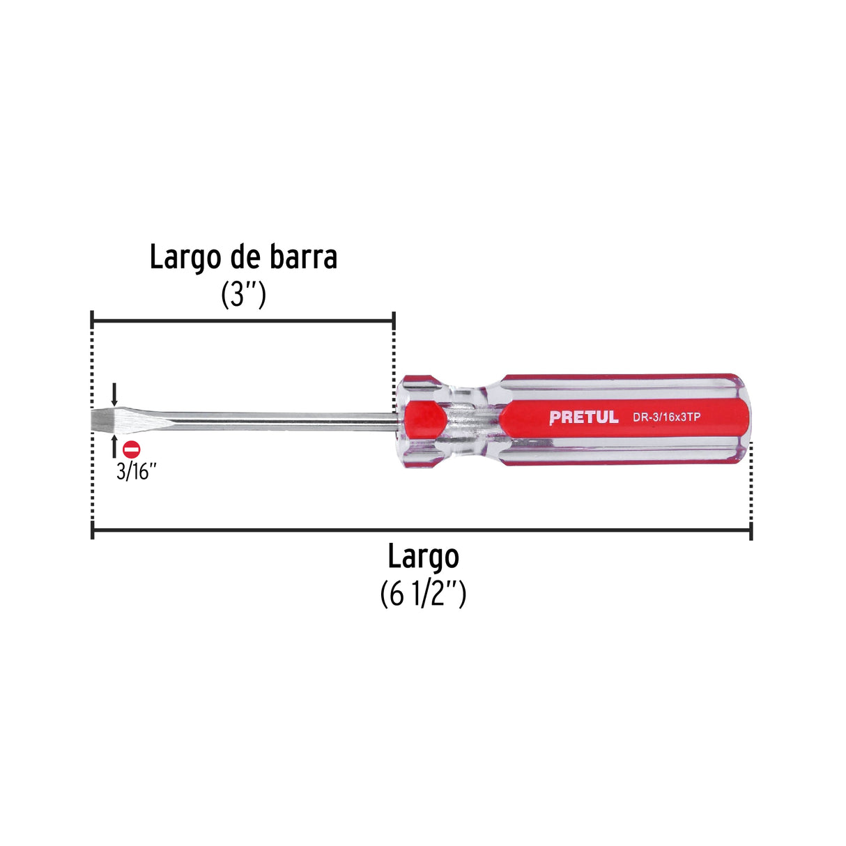 Desarmador Plano 3/16 X 3' Mango de PVC, Pretul