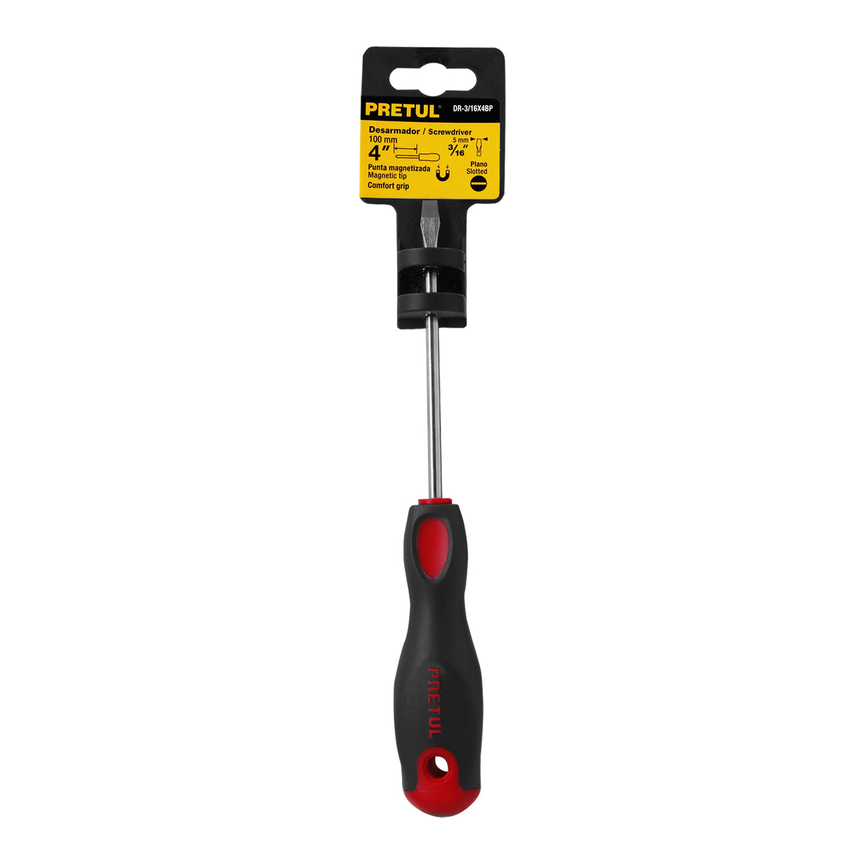 Desarmador Plano 3/16 X 4' Mango Comfort Grip, Pretul