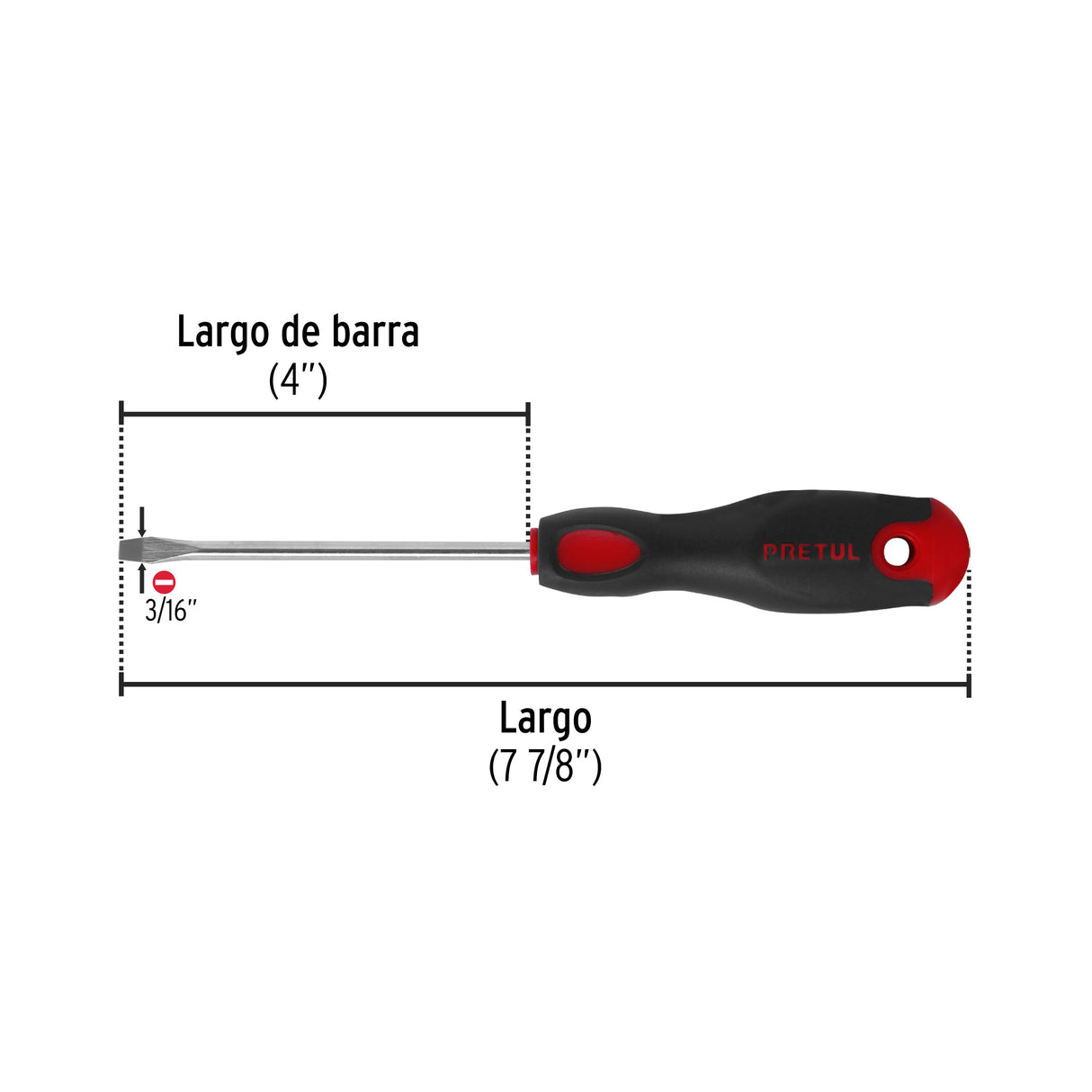 Desarmador Plano 3/16 X 4' Mango Comfort Grip, Pretul
