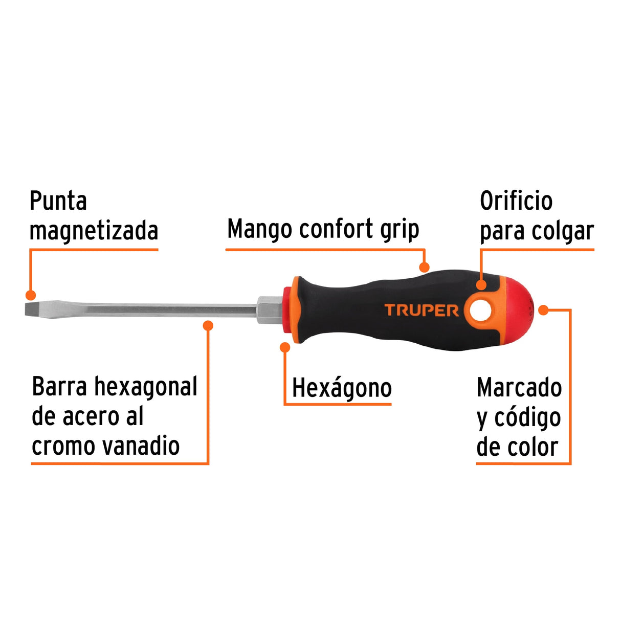 Desarmador Plano 3/16' X 4' Mango Comfort Grip, Truper