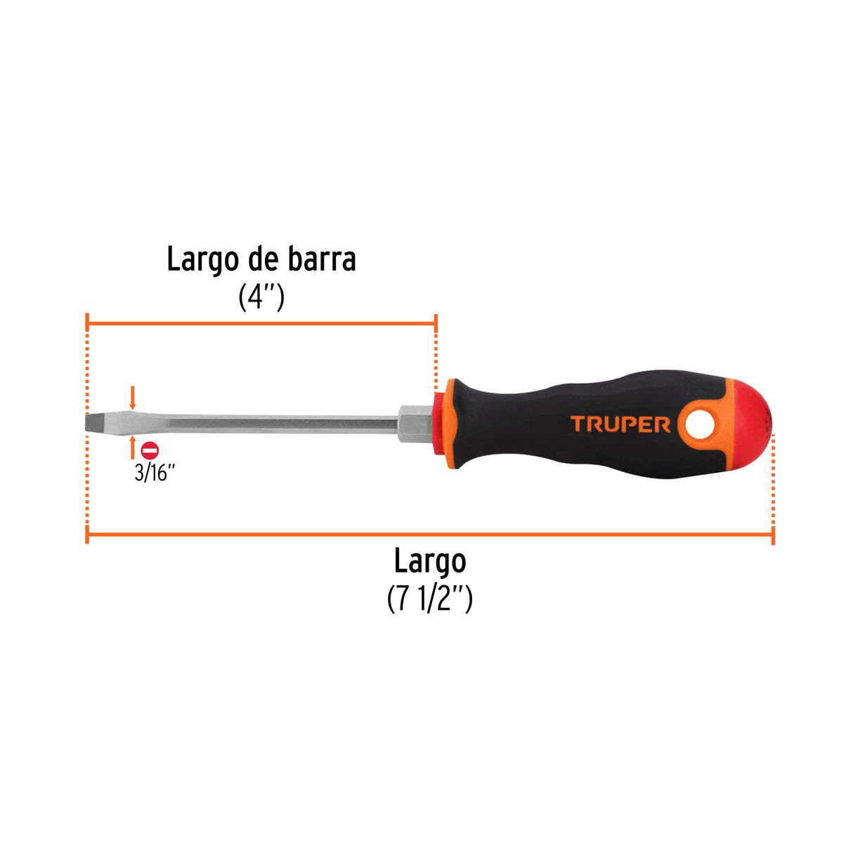 Desarmador Plano 3/16' X 4' Mango Comfort Grip, Truper