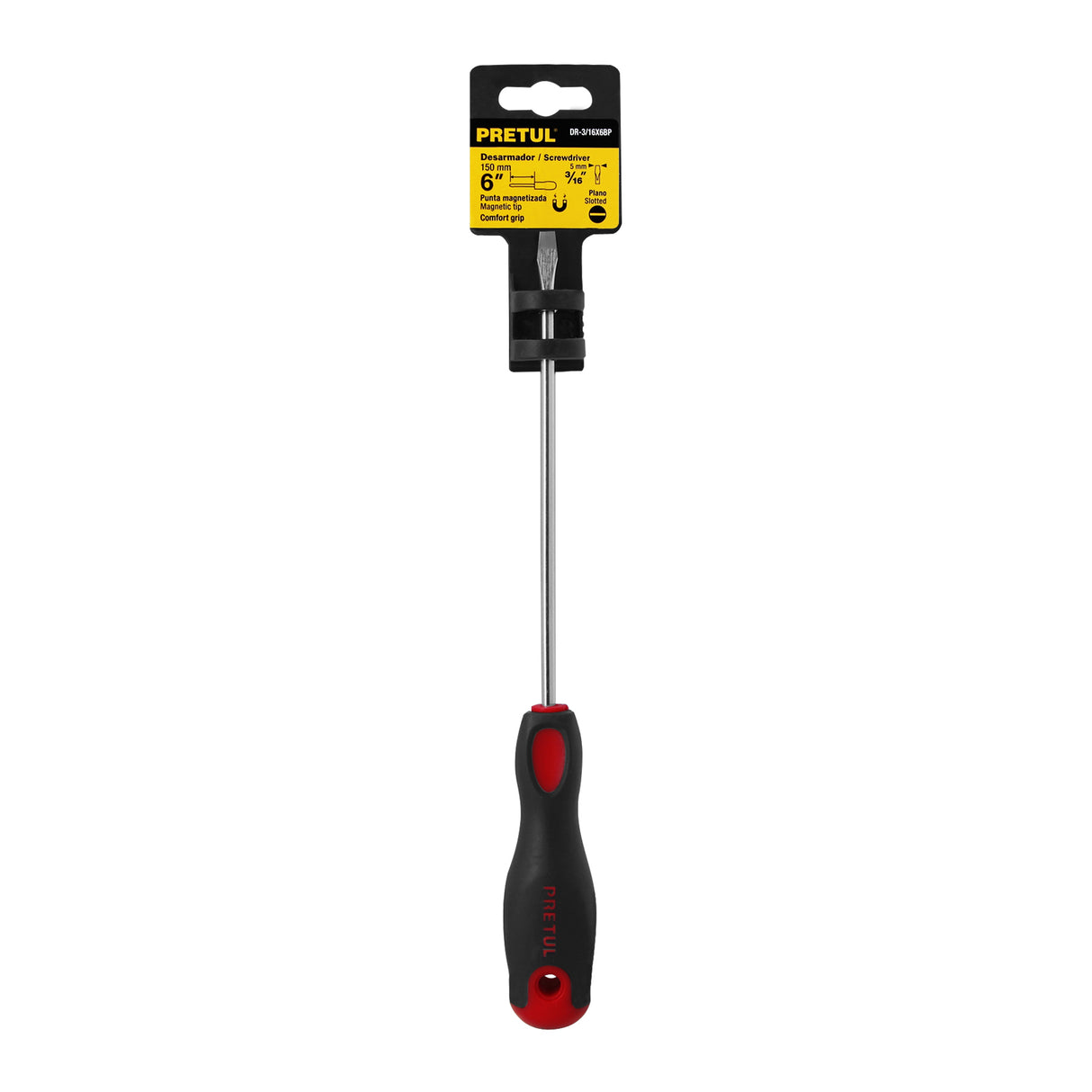 Desarmador Plano 3/16 X 6' Mango Comfort Grip, Pretul