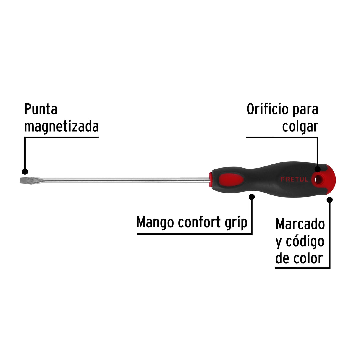Desarmador Plano 3/16 X 6' Mango Comfort Grip, Pretul