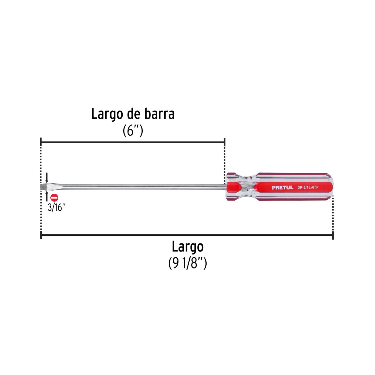Desarmador Plano 3/16 X 6' Mango de PVC, Pretul