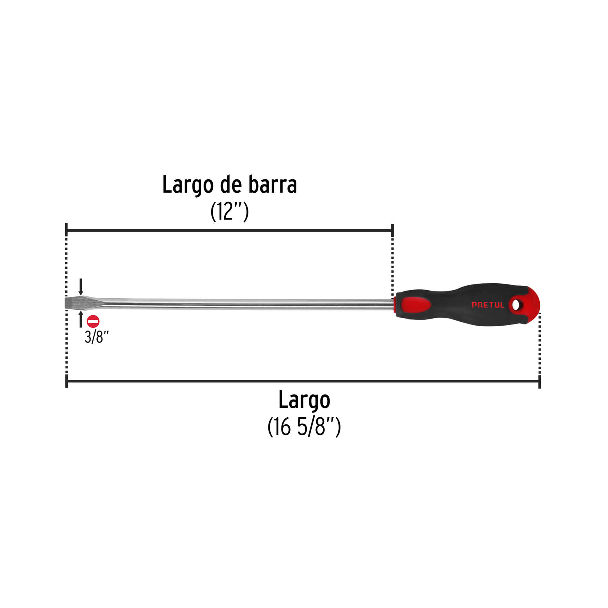 Desarmador Plano 3/8' X 12' Mango Comfort Grip, Pretul