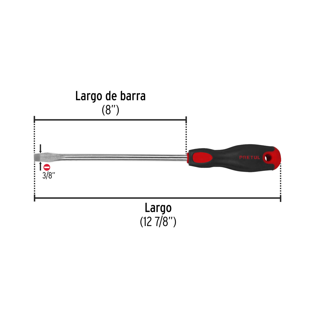 Desarmador Plano 3/8' X 8' Mango Comfort Grip, Pretul
