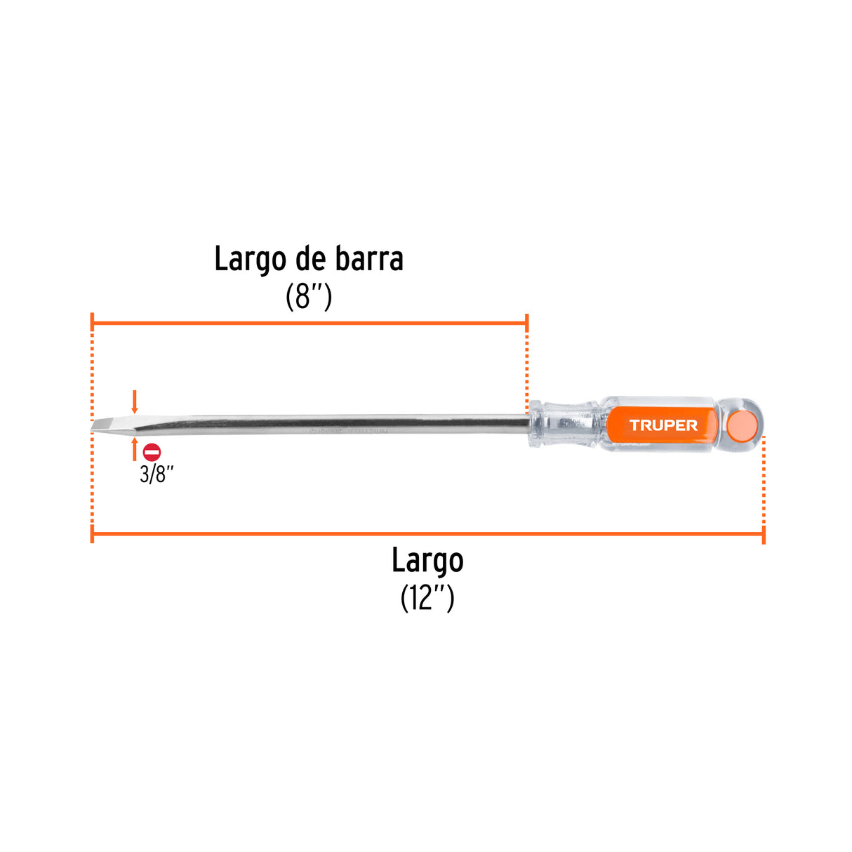 Desarmador Plano 3/8' X 8' Mango de Acetato, Truper