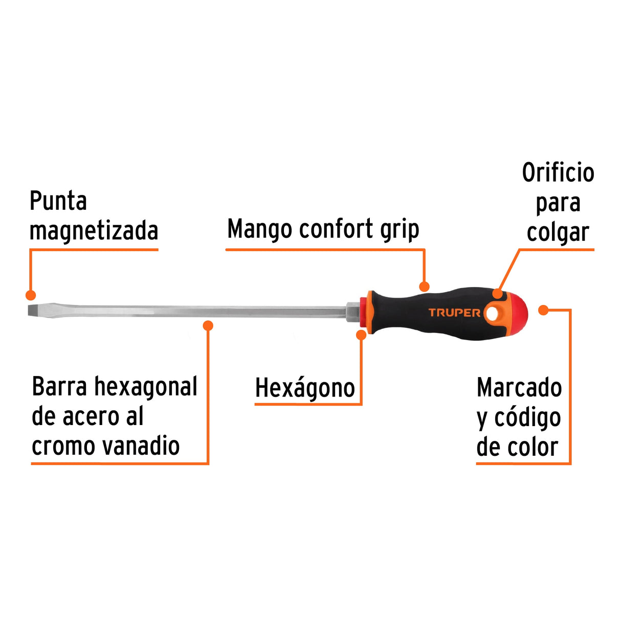 Desarmador Plano 5/16' X 10' Mango Comfort Grip, Truper