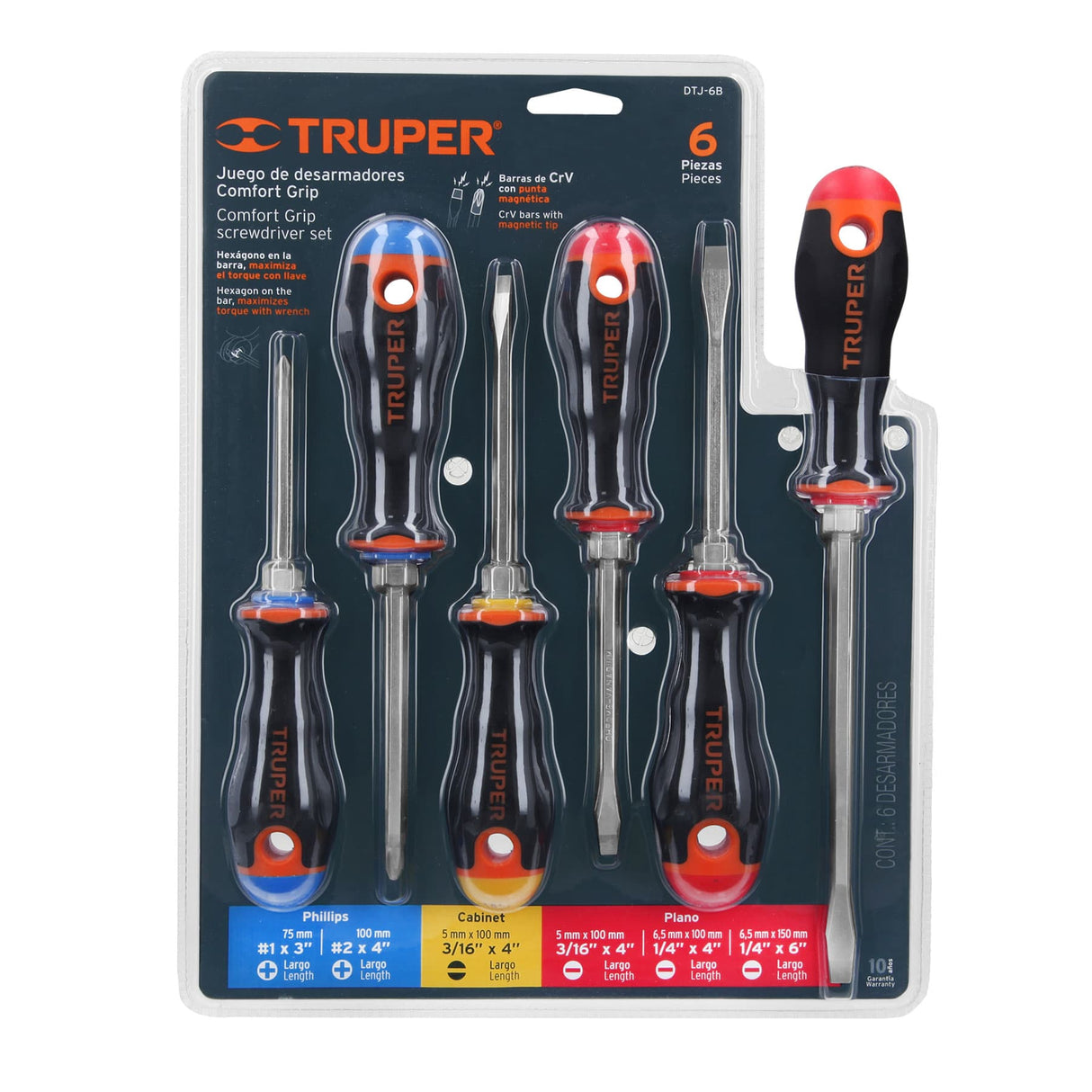 Juego de 6 Desarmadores Mango Comfort Grip, Truper