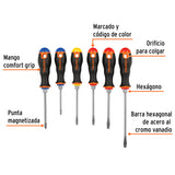 Juego de 6 Desarmadores Mango Comfort Grip, Truper