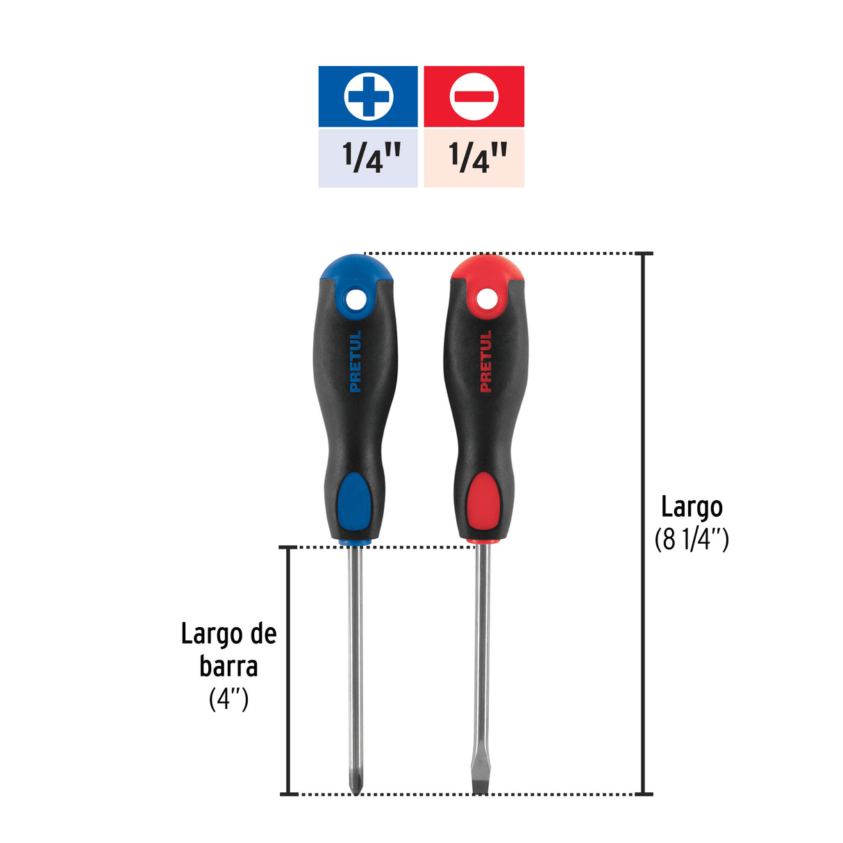 Dúo de Desarmadores 1/4' X 4' Mango Comfort Grip, Pretul