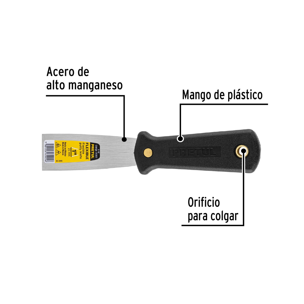 Espátula Flexible 1' con Mango de Plástico, Pretul